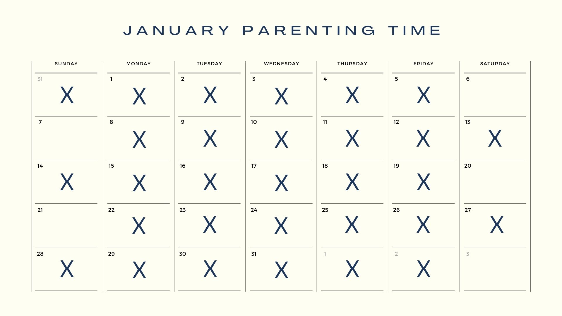 Parenting time calendar